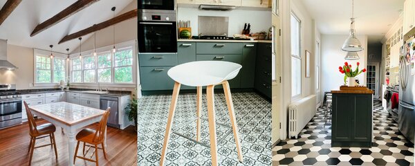 Cucine moderne con pavimenti di colori diversi