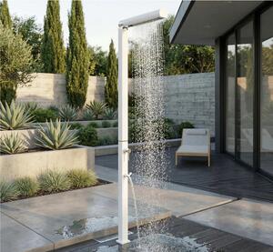Doccia da Giardino in Alluminio con Miscelatore e Lavapiedi QUICK Q125 Dimensioni 12,6x9x h 210 cm - peso 8 kg con Soffione integrato, colore Bianco Lucido