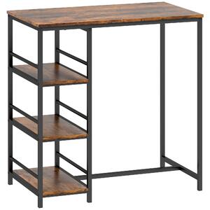 HOMCOM Tavolo da Bar Alto con 3 Ripiani di Stoccaggio e Telaio in Acciaio, 90x50x90,5 cm, Marrone Rustico e Nero | Aosom Italy