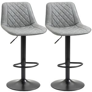 HOMCOM Set 2 Sgabelli da Bar Girevoli, Altezza Regolabile 86–106 cm, Pelle Sintetica, Schienale e Poggiapiedi, Grigio | Aosom Italy