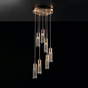 Plafoniera Gu10 Led Design Moderno Oro Satinato Con Strass Cristallo 7 Luci Teo