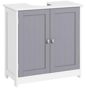 Kleankin Mobile Sotto Lavabo Bagno con Taglio a U, Armadietto 2 Ante con Mensola Regolabile in MDF, 60x30x60cm Bianco Grigio|Aosom