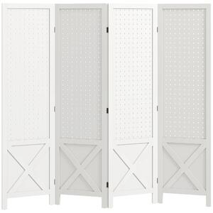 HOMCOM Paravento Interno a 4 Pannelli Forati, Divisore di Ambienti Pieghevole, in Legno, 152x1,7x144,5 cm, Bianco | Aosom Italy