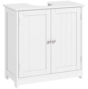 Kleankin Mobiletto Bagno Sottolavabo a 2 Ante con Ripiano Regolabile e Intaglio a U, Mobile in MDF, 60x30x60 cm, Bianco|Aosom Italy