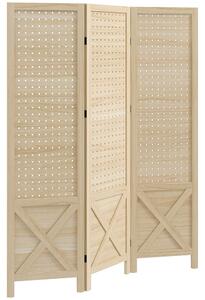 HOMCOM Paravento Interno a 3 Pannelli Forati, Divisore di Ambienti Pieghevole, in Legno, 114x1,7x144,5 cm, Legno Naturale | Aosom Italy