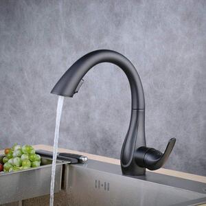 Rubinetto da cucina con doccetta estraibile - gittata orientabile a 360° - nero - ottone