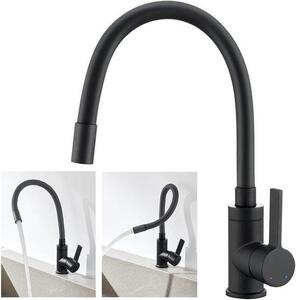 Rubinetto flessibile da cucina nero, miscelatore per lavello Auralum ruotabile a 360°, miscelatore da cucina nero opaco, miscelatore da cucina ad alta pressione con bocca flessibile, miscelatore da cucina nero