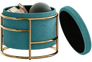 Pouf Contenitore Rotondo Ø42x39 cm in Tessuto Effetto Velluto Verde