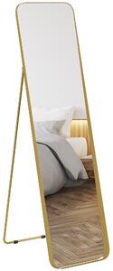 HOMCOM Specchio da Terra 40x160cm Rettangolare a Figura Intera con Cavalletto Autoportante, Oro | Aosom Italy