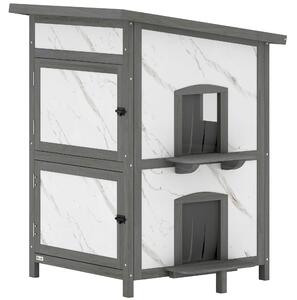 PawHut Casetta per gatti da esterno, in legno, con più ingressi e finestra, impermeabile, 60 x 60 x 88 cm, Bianco | Aosom Italy