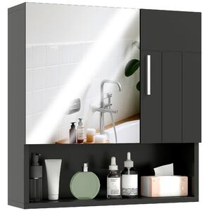 Kleankin Armadietto Specchiera Bagno in Legno con Mensole Regolabili e Ripiano Aperto, 54x15.2x55.3 cm, Nero | Aosom Italy