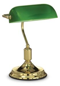 Lampada Da Tavolo - Scrivania Classica Lawyer 1 Luce Ottone Con Vetro Verde