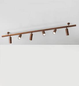 Cremasco Plafoniera 7535, legno brunito, a 6 luci, GU10 dimmerabile, Legno scuro, Soggiorno / Sala da pranzo, Ottone, Moderno, Downlight