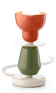 Lampada Da Tavolo Berimbau 1 Luce Decò In Ceramica C2604 Verde Salvia E Arancio