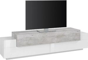 Porta TV CORO moderno 200, bianco lucido e cemento
