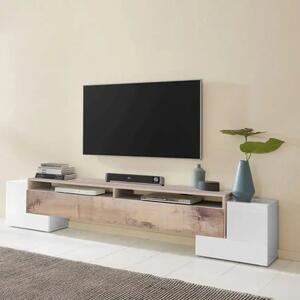 Porta TV moderno con 2 ante battenti e 1 anta ribalta in bianco acero pereira