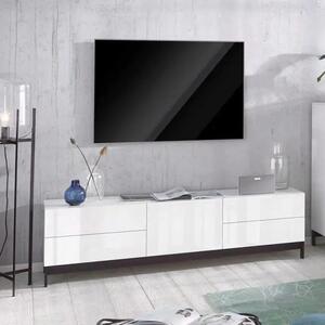 Porta TV moderno con piede in metallo bianco lucido e 1 anta + 4 cassetti METIS