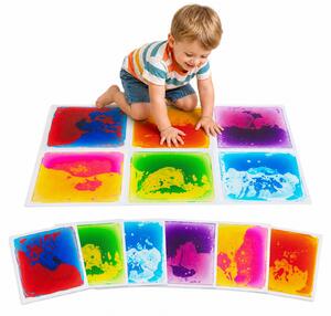 Costway Set di 6 piastrelle da pavimento tappetino salvaspazio per camerette e soggiorno, Tappeti sensoriali liquidi in pvc per bambini 3+ anni