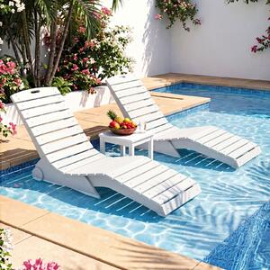 Costway Set di 2 lettino prendisole da giardino impermeabile design ergonomico a curva a S, Lettino sdraio per spiaggia e piscina Bianco