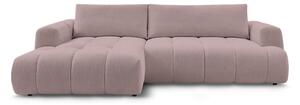 Divano angolare rosa allungabile e con contenitore (penisola a sinistra/chaise lounge) con rivestimento in ciniglia Fuji – Bobochic Paris