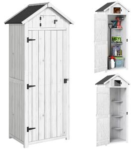 Outsunny Armadio da giardino in legno con 3 ripiani e 2 ante, 77x54x179 cm, grigio chiaro | Aosom Italy