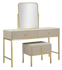 Toeletta Luxury con Specchio e Sgabello 120x45x75 cm in Pino e MDF e Spugna e Specchio e Poliestere e Metallo