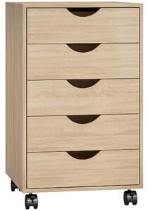 HOMCOM Cassettiera da ufficio su ruote con 5 cassetti, 40x40x67 cm, rovere | Aosom Italy