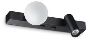 Applique binomio led 6w 600lm 3000k nero diffusore a sfera e spot o