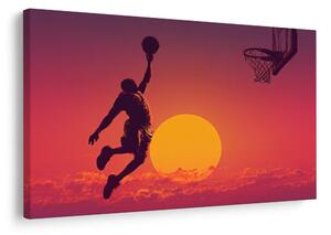 Quadro su tela – Giocatore di basket al tramonto dorato