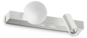 Applique binomio led 6w 600lm 3000k bianco diffusore a sfera e spot