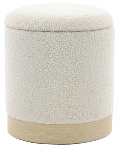 HOMCOM Pouf contenitore rotondo in sherpa con base effetto legno, 38 cm, crema | Aosom Italy