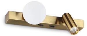Applique binomio led 6w 600lm 3000k ottone diffusore a sfera e spot