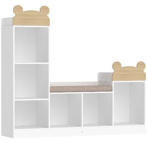 AIYAPLAY Libreria 3 in 1 per bambini con panca, 6 scomparti e cuscino, bianco | Aosom Italy