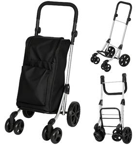 HOMCOM Carrello spesa pieghevole da 46 L con vano refrigerato, nero | Aosom Italy