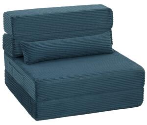 HOMCOM Poltrona letto 3 in 1 pieghevole in velluto a coste con tasche e cuscino, blu | Aosom Italy