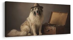 Quadro su tela – Cane viaggiatore con cappello