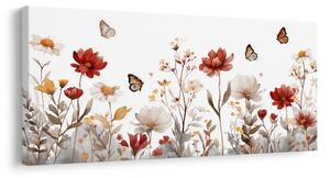 Quadro su tela – Prato fiorito con farfalle