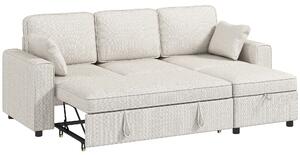 HOMCOM Divano letto angolare 3 posti in ciniglia con pouf contenitore, beige | Aosom Italy