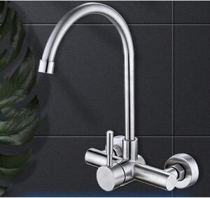 Miscelatore da cucina a parete, con doccetta estraibile e magnete, colore bianco, 2 fori