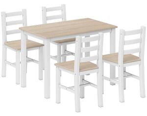 HOMCOM Set da pranzo 5 pezzi per 4 persone in stile country, naturale e bianco | Aosom Italy