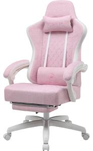 GTPLAYER Sedia da gioco Poltrona ergonomica da gioco Sedia da scrivania PC Gamer Sedia da corsa con superficie in tessuto, cuscino di seduta in piuma con poggiapiedi bianco rosa