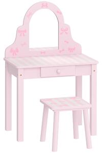 AIYAPLAY Set tavolo da trucco 2 in 1 per bambini con sgabello e specchio, rosa | Aosom Italy
