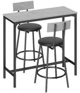 HOMCOM Set tavolo da bar con 2 sgabelli imbottiti e poggiapiedi, grigio | Aosom Italy