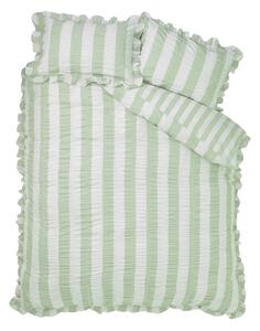 Set copripiumino e federa verde per letto matrimoniale 3 pezzi 200x200 cm Seersucker Frill Stripe – Catherine Lansfield