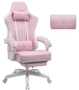 Sedia da gioco GTPLAYER in tessuto, poltrona da gioco con cuscini a molle insacchettate, sedia girevole ergonomica, sedia da gioco con poggiapiedi, portata massima 150 kg, rosa-bianca