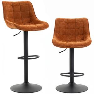 HOMCOM Set 2 Sgabelli Bar Girevoli e Regolabili con Base Metallo e Schienale, Marrone Aranciato | Aosom Italy