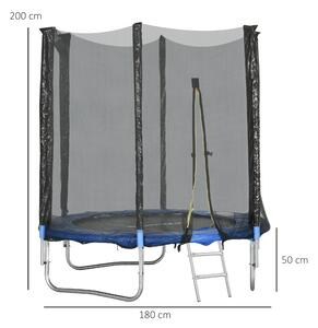 SPORTNOW Trampolino Elastico con Scaletta e Rete di Sicurezza, in Acciaio e Plastica, Ø180x200 cm, Blu