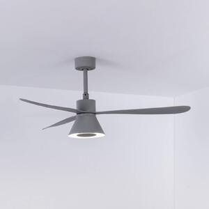 FARO BARCELONA Ventilatore da soffitto LED Amelia Cone L, grigio, DC, silenzioso, 132 cm dimmerabile, Alluminio / Grigio / Zincato, Soggiorno / Sala da pranzo, Plastica, Moderno