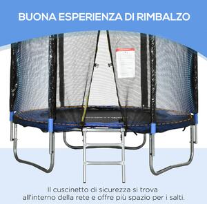 SPORTNOW Trampolino Elastico con Scaletta e Rete di Sicurezza, in Acciaio e Plastica, Ø180x200 cm, Blu