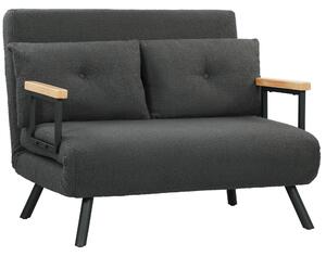HOMCOM Divano letto 2 posti effetto sherpa con 2 cuscini, naturale, grigio scuro e nero | Aosom Italy